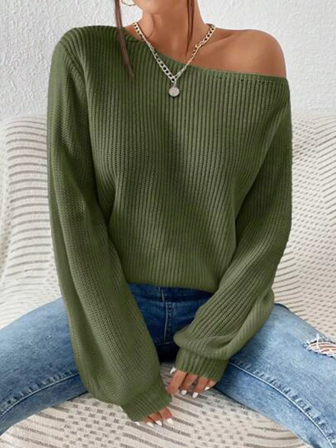 Single Shoulder Knit Sweater - Seedandsoulful