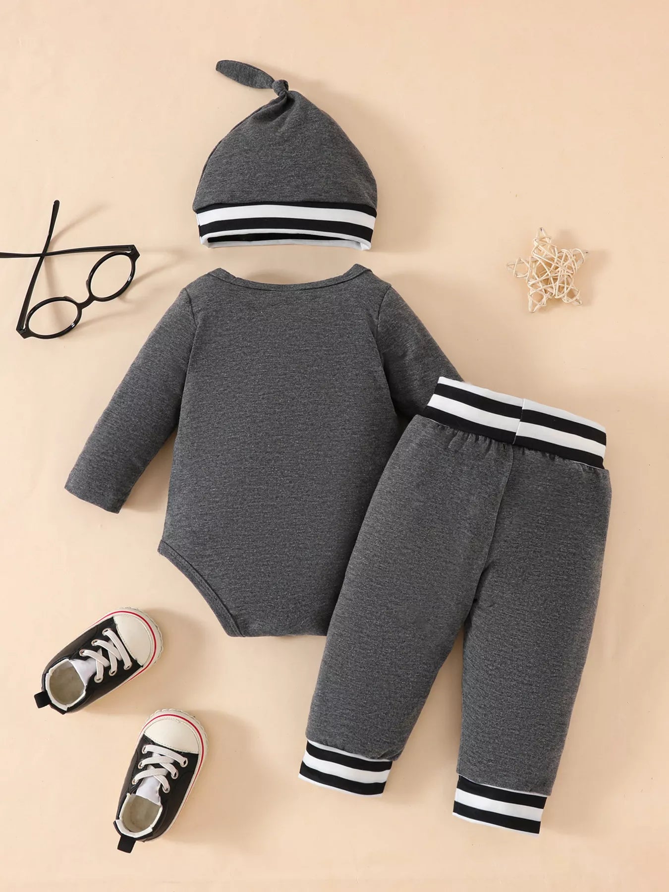Children's Letter Bodysuit & Pants & Hat Set - Seedandsoulful