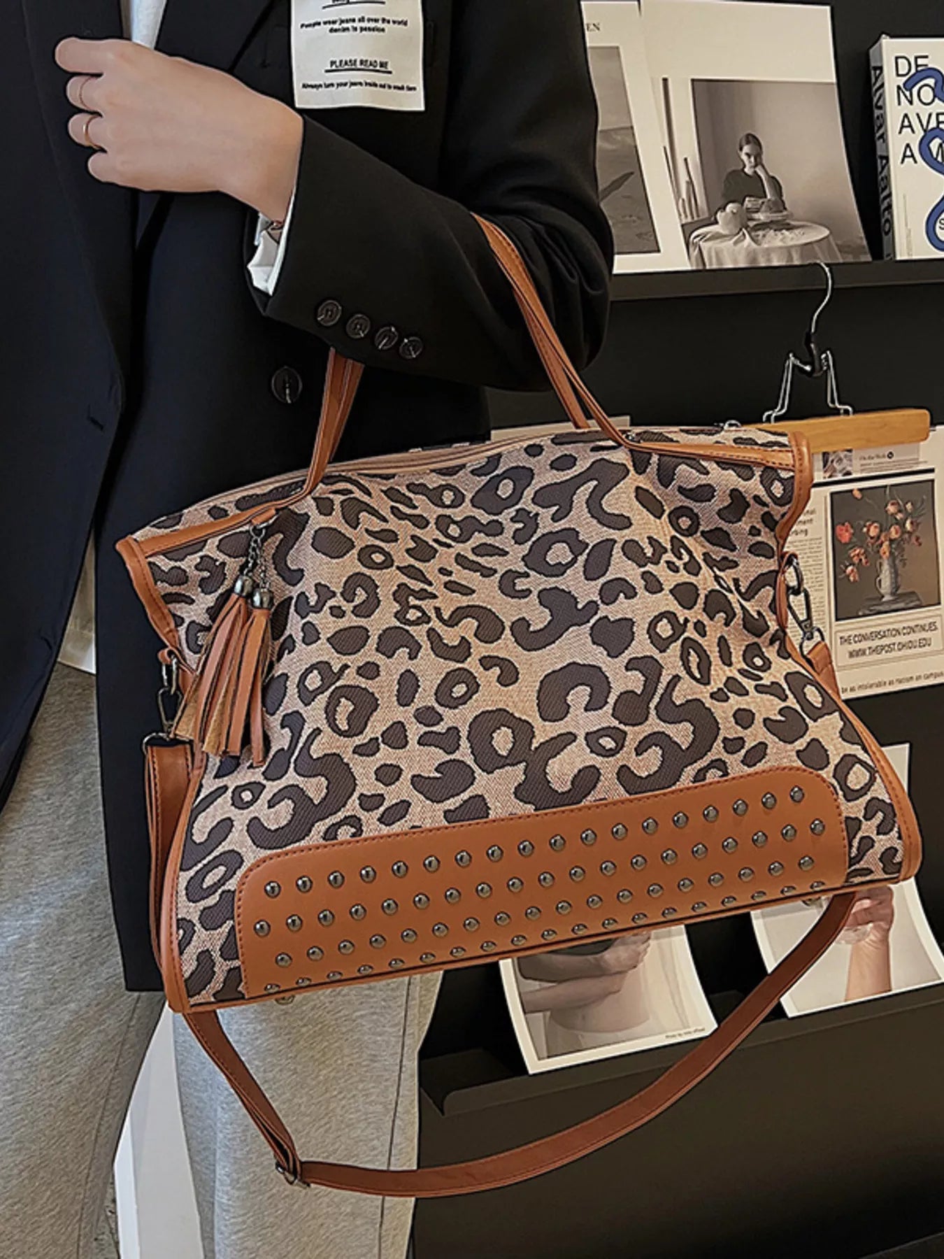 Leopard Studded Tote Bag - Seedandsoulful