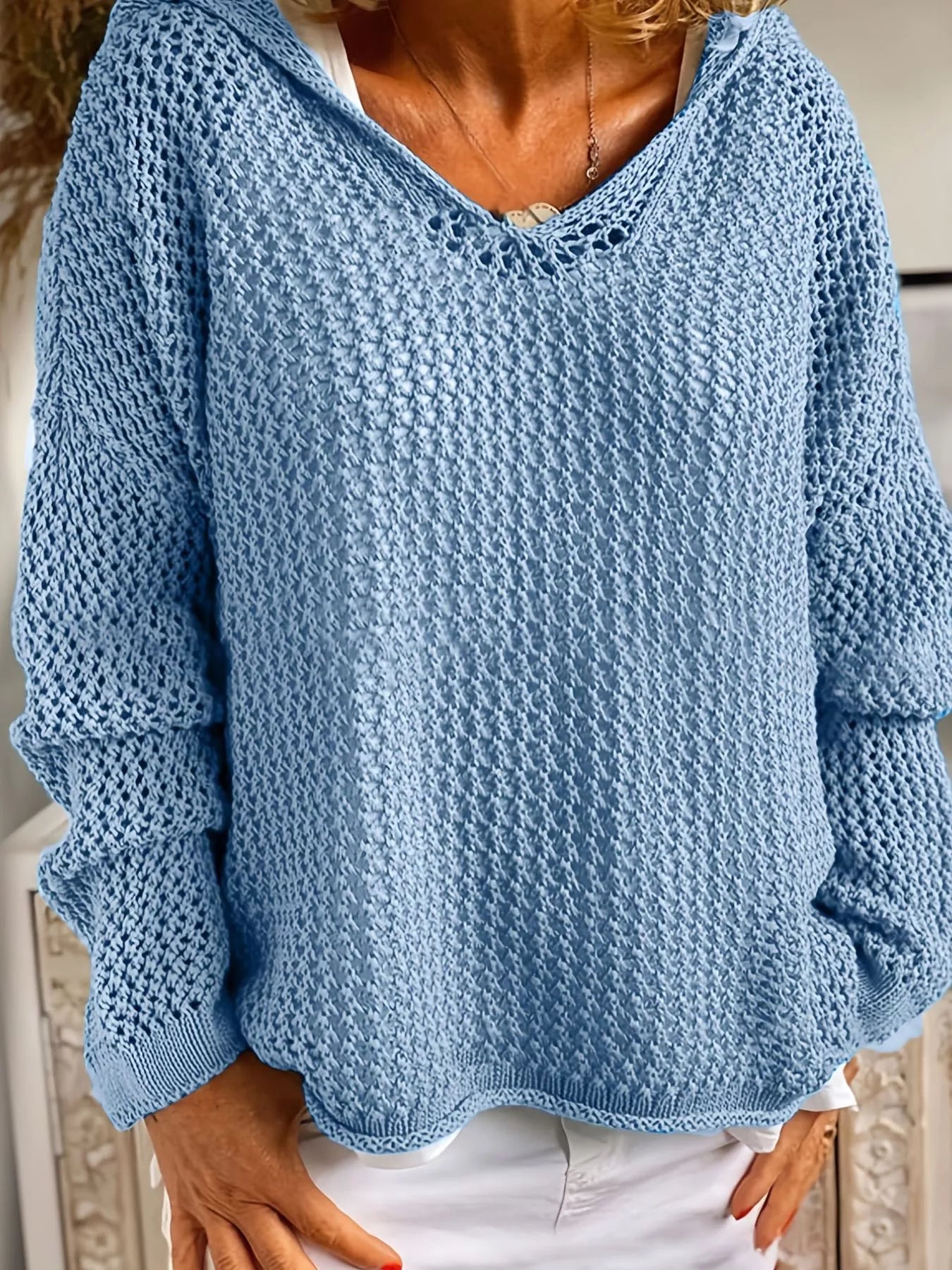 Openwork Long Sleeve Hooded Knit Cover Up - Seedandsoulful