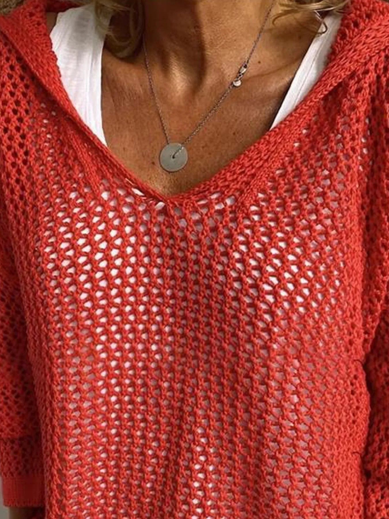 Openwork Long Sleeve Hooded Knit Cover Up - Seedandsoulful