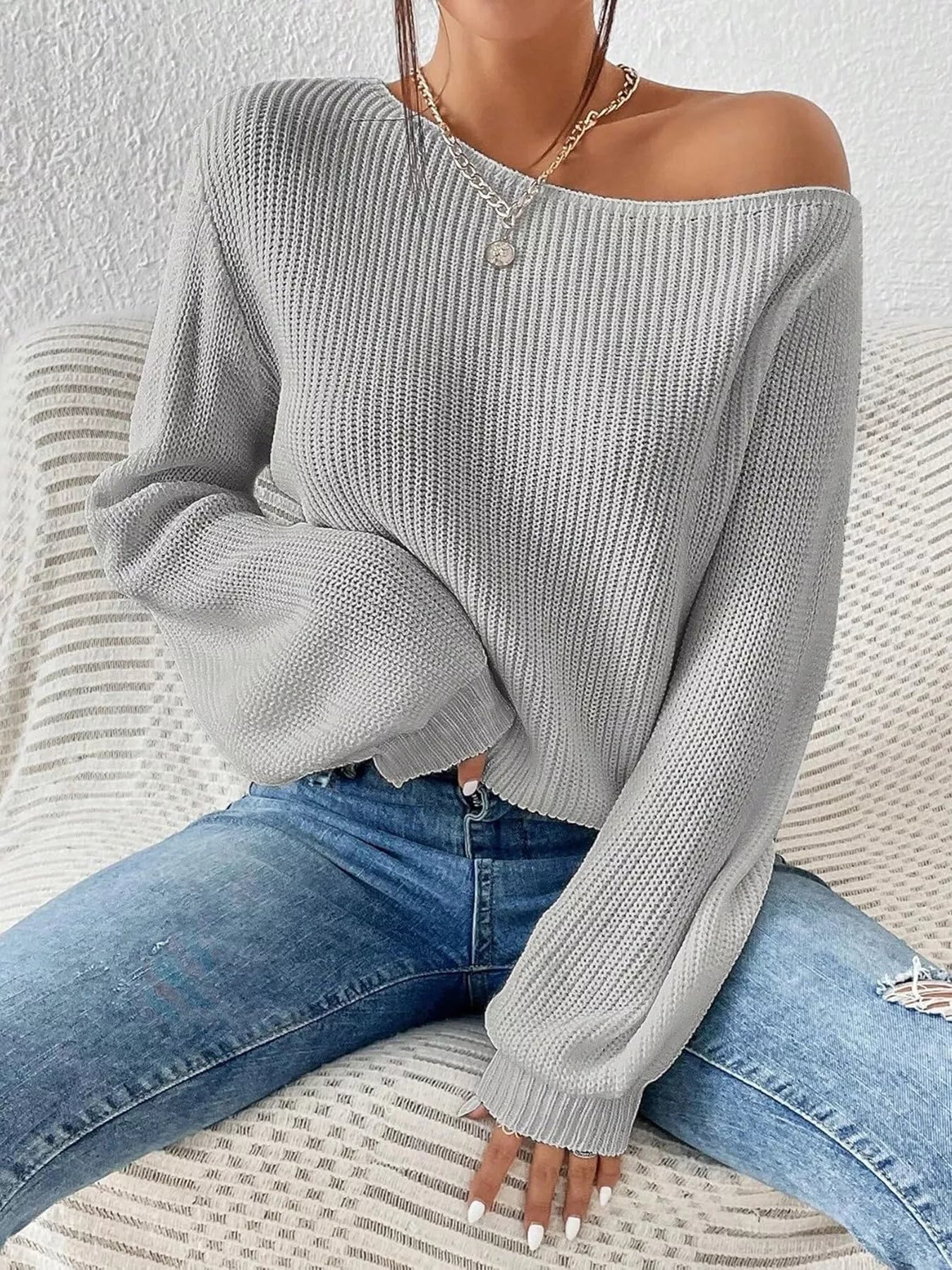 Single Shoulder Knit Sweater - Seedandsoulful