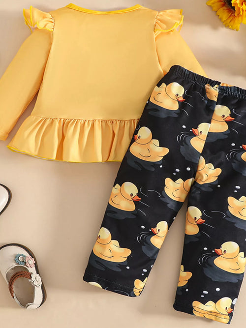 Children's Cute Duck Print Long Sleeve Top and Pants Set - Seedandsoulful