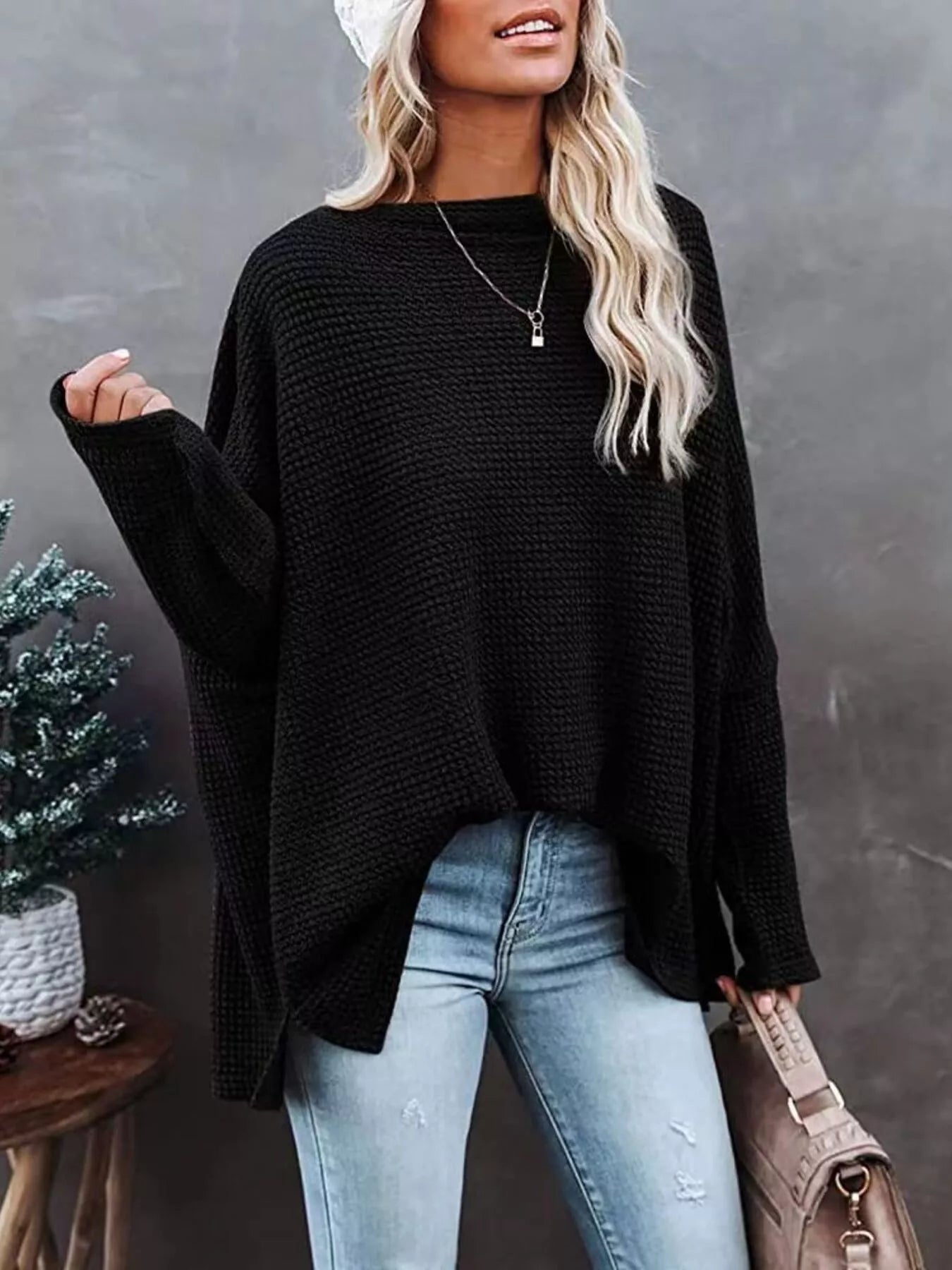 Waffle Knit Boat Neck T-Shirt - Seedandsoulful