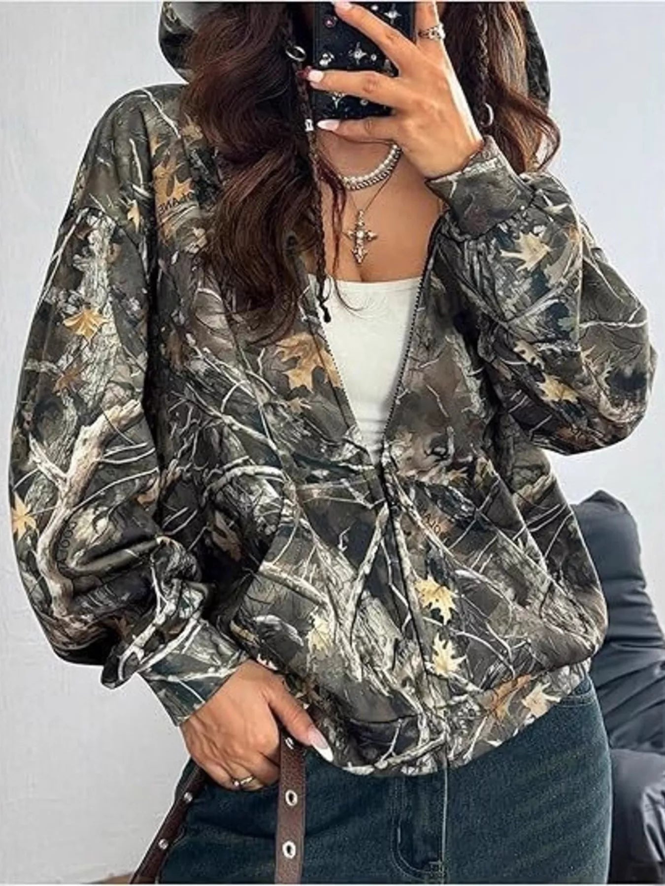Vintage Printed Zip - Up Hoodie - Seedandsoulful