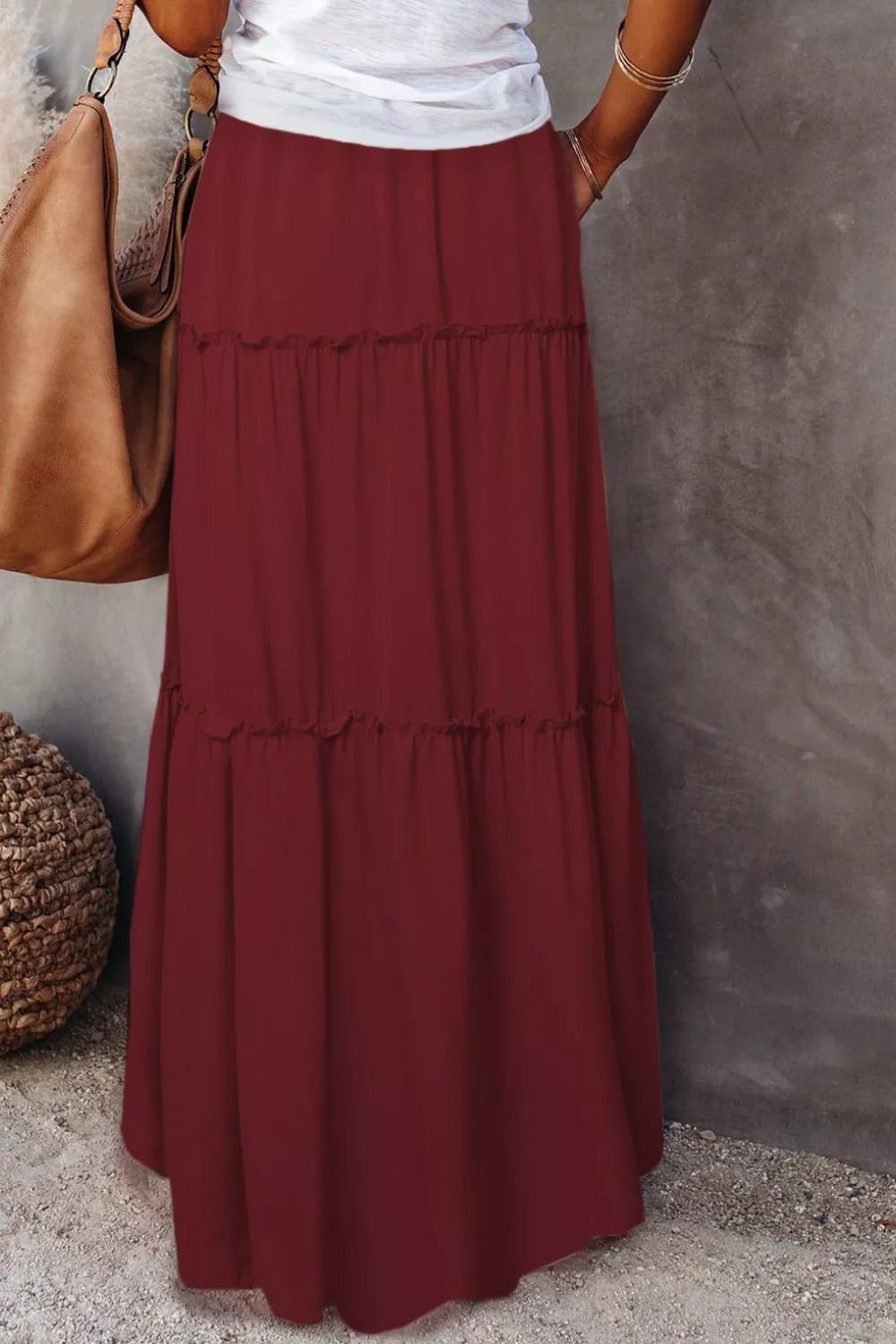 Frill Tiered Drawstring Waist Maxi Skirt - Seedandsoulful