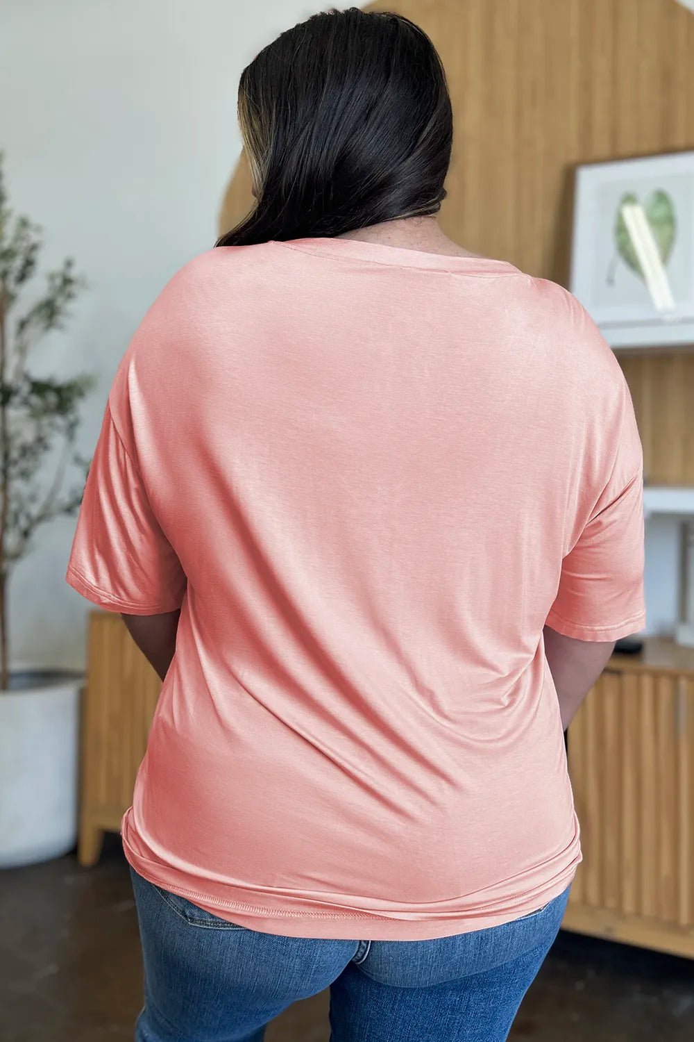 Basic Bae Full Size Bamboo V - Neck Drop Shoulder T-Shirt - Seedandsoulful