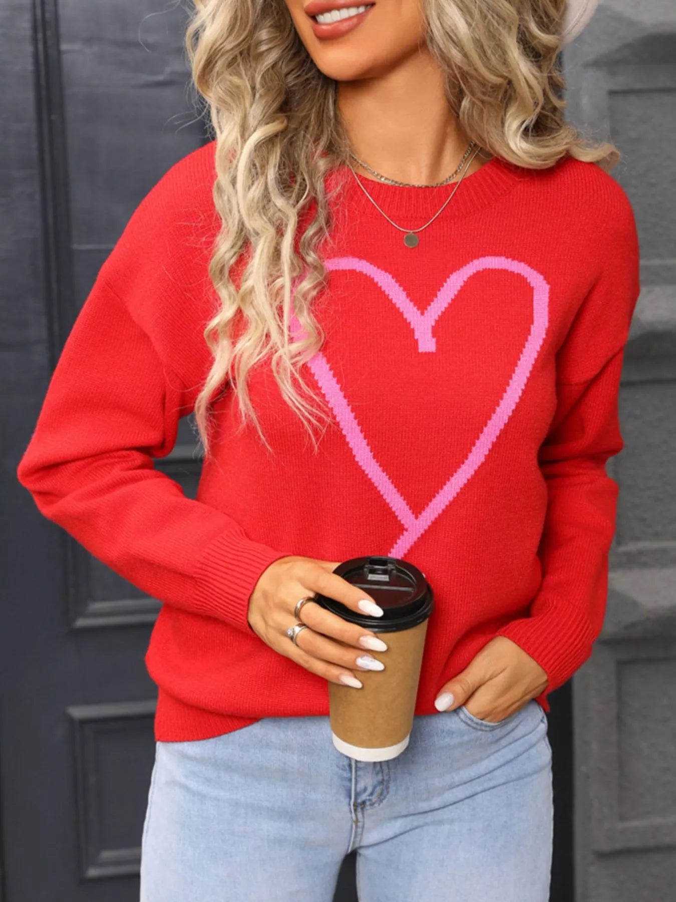 Valentine's Day Heart Graphic Dropped Shoulder Sweater - Seedandsoulful