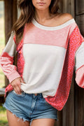 Exposed Seam Leopard Color Block Round Neck Top - Seedandsoulful