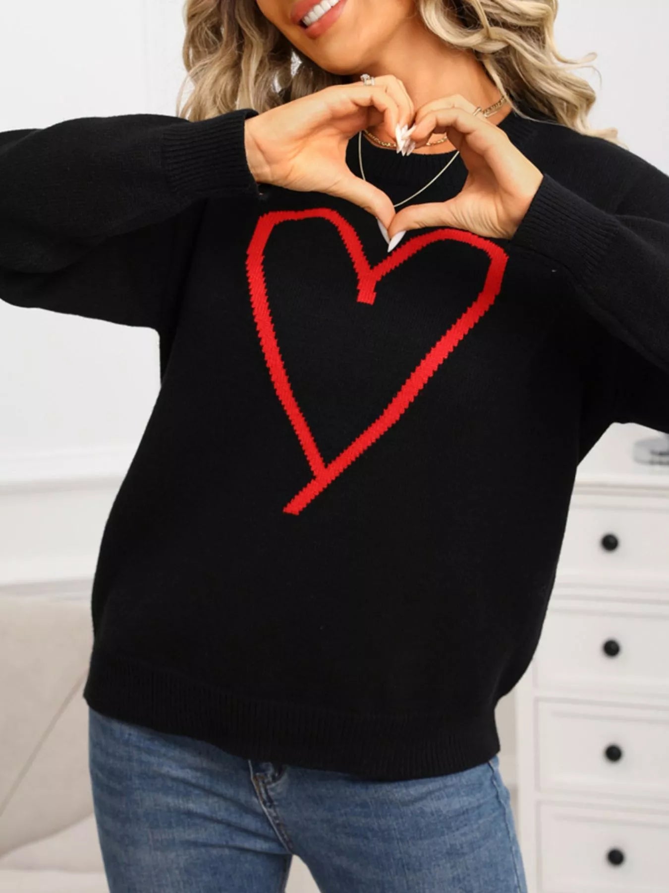 Valentine's Day Heart Graphic Dropped Shoulder Sweater - Seedandsoulful