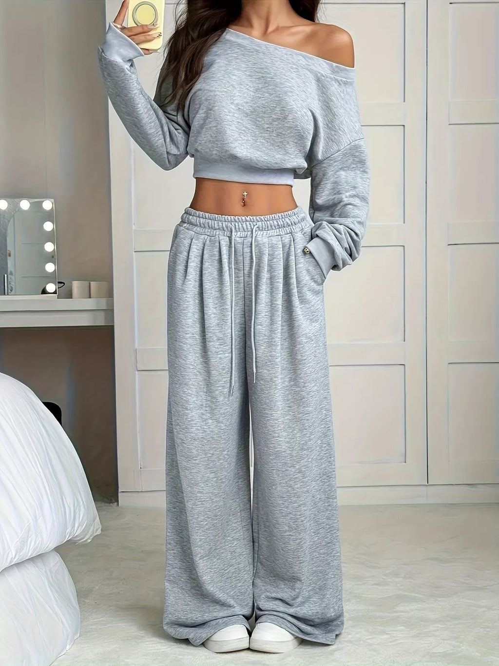 Full Size Boat Neck Crop Top & Wide Leg Pants Set Plus Size - Seedandsoulful