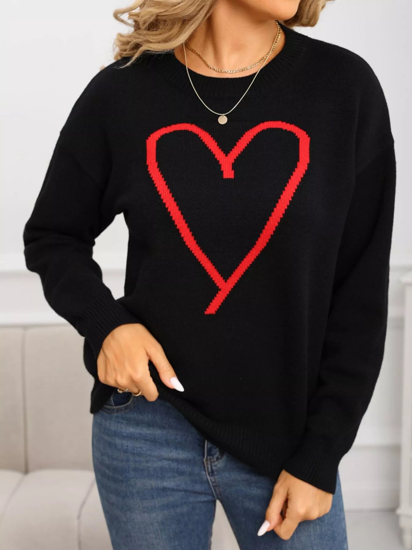 Valentine's Day Heart Graphic Dropped Shoulder Sweater - Seedandsoulful