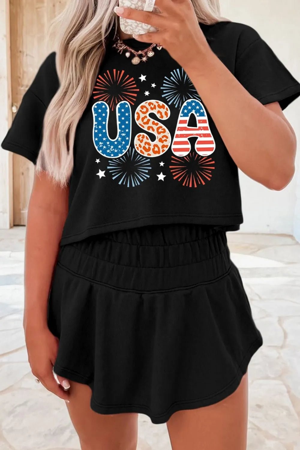 USA Graphic T-Shirt and Shorts Set - Seedandsoulful