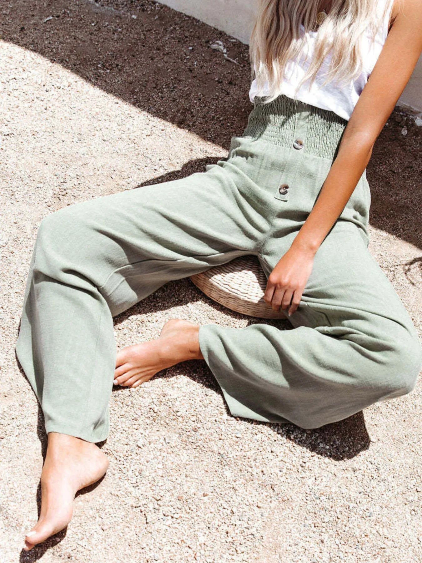 Full Size High - Waisted Textured Wide Leg Pants Plus Size - Seedandsoulful