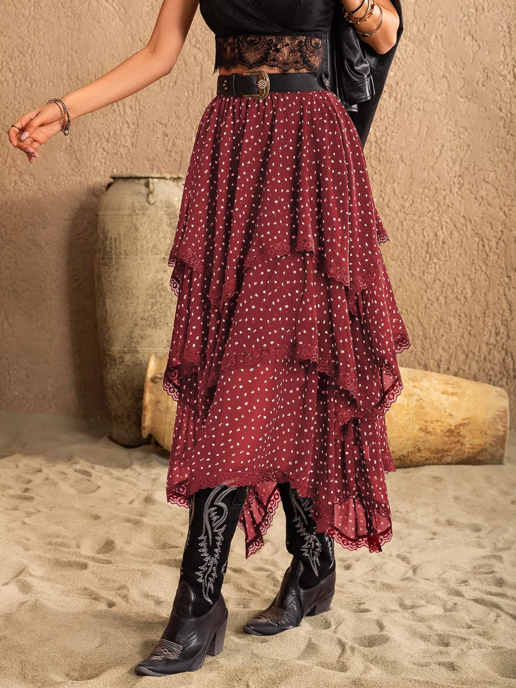 Lace Detail Layered Skirt - Seedandsoulful