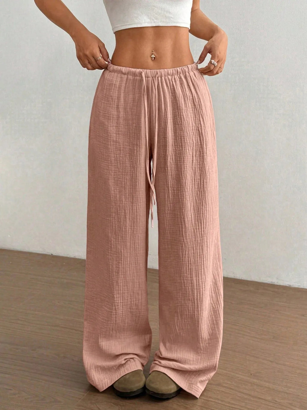 Drawstring Wide - Leg Casual Pants - Seedandsoulful