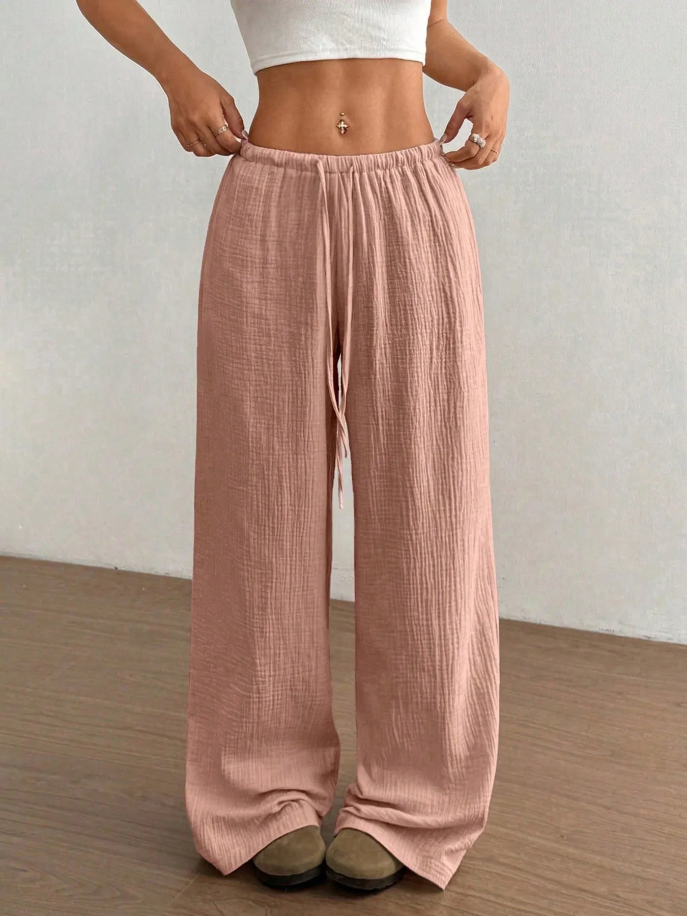 Drawstring Wide - Leg Casual Pants - Seedandsoulful