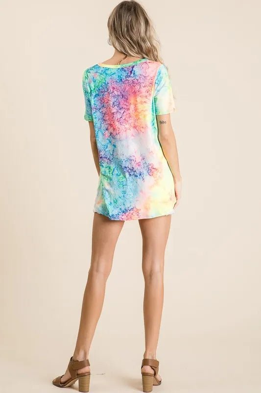 BiBi Tie Dye Print Jersey V Neck Top - Seedandsoulful