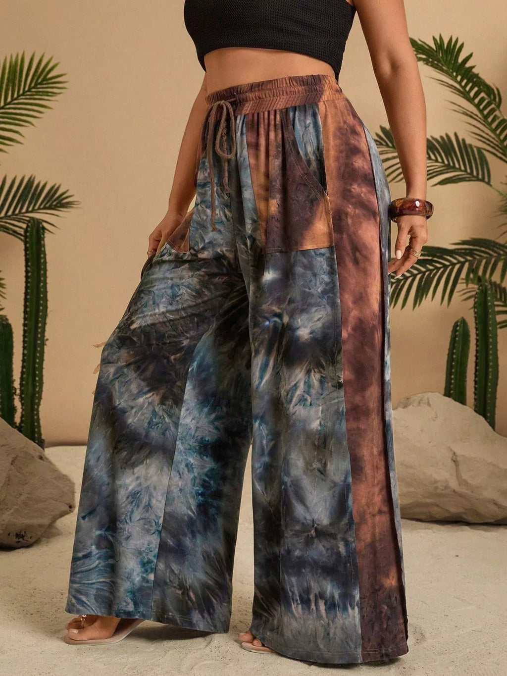 Full Size Tie - Dye Wide Leg Casual Pants Plus Size - Seedandsoulful