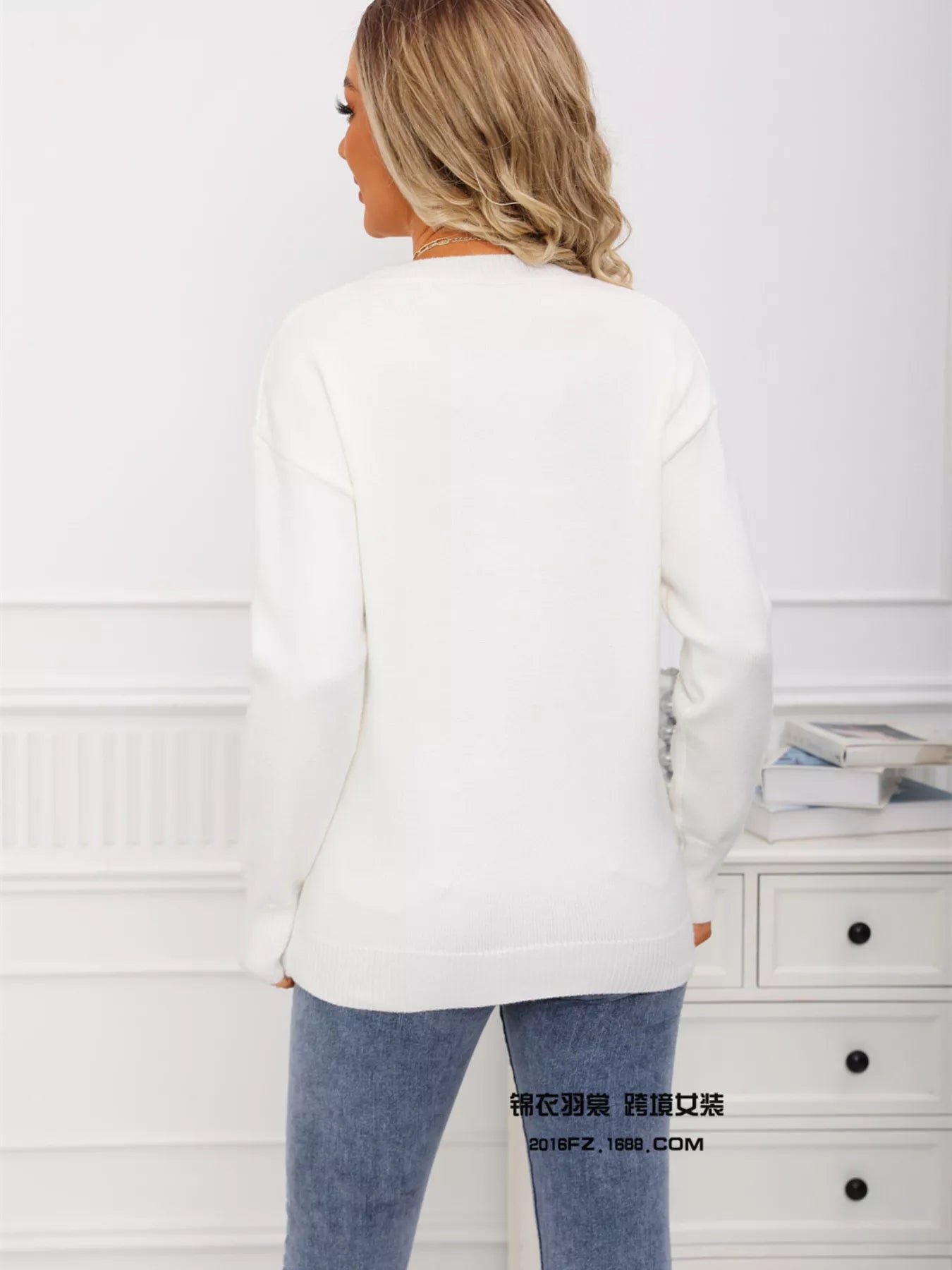 Valentine's Day Heart Print Round Neck Sweater - Seedandsoulful