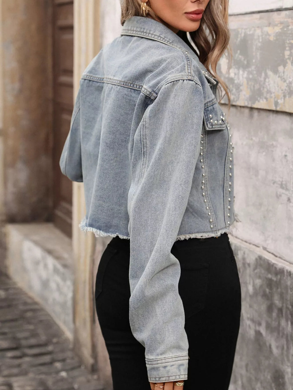 Studded Raw Hem Denim Jacket - Seedandsoulful