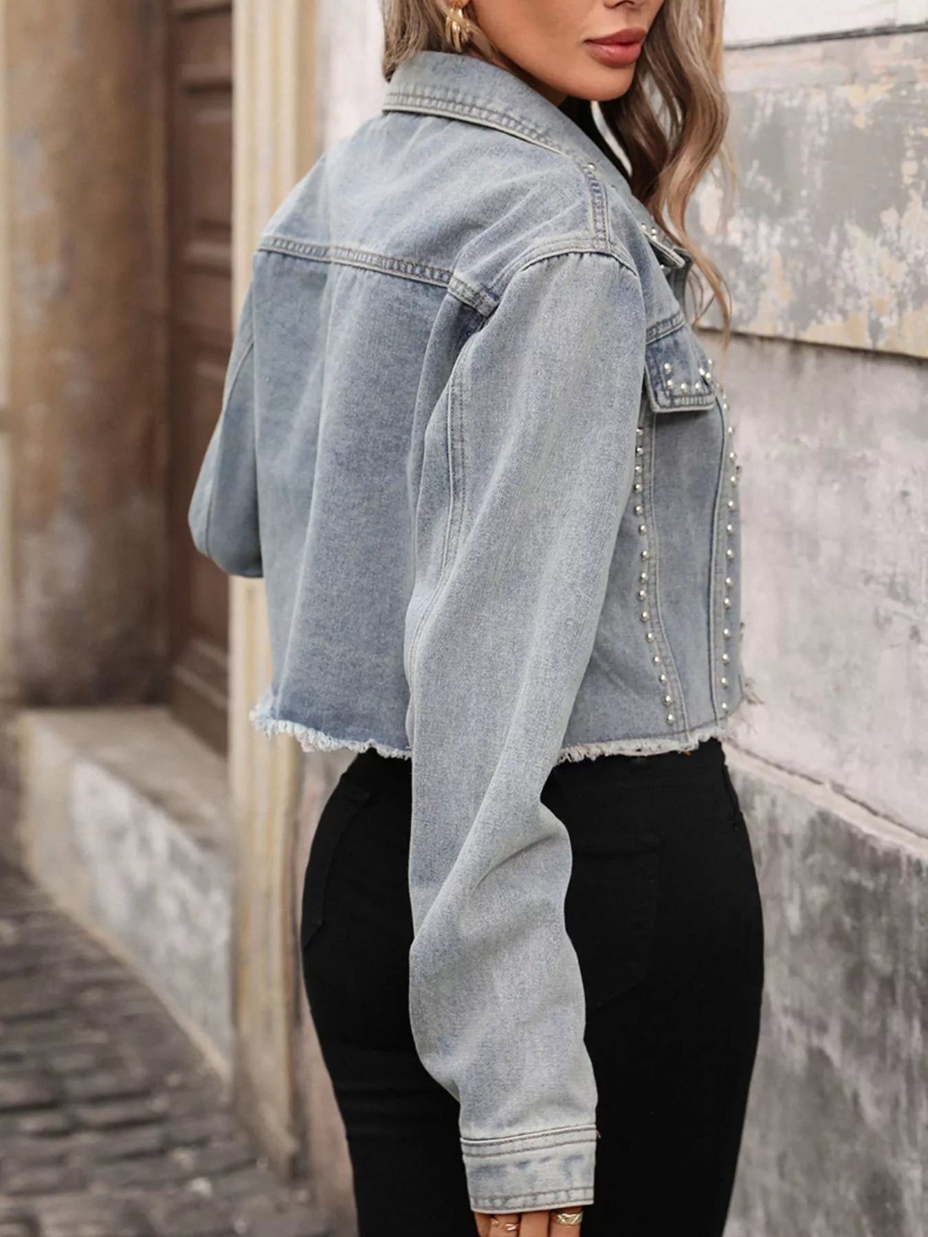 Studded Raw Hem Denim Jacket - Seedandsoulful