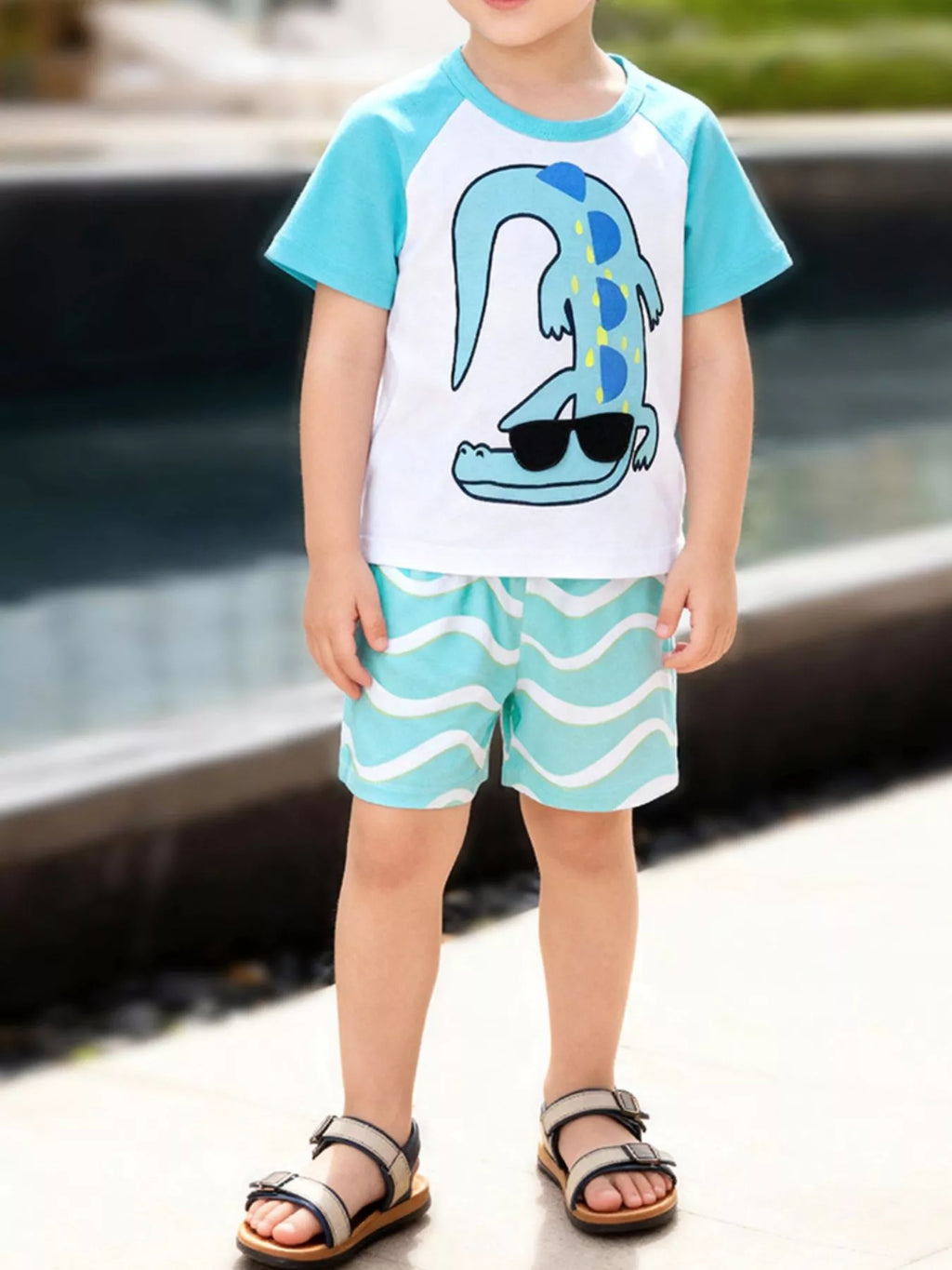 Children's Animal Round Neck Top and Shorts Set - Seedandsoulful