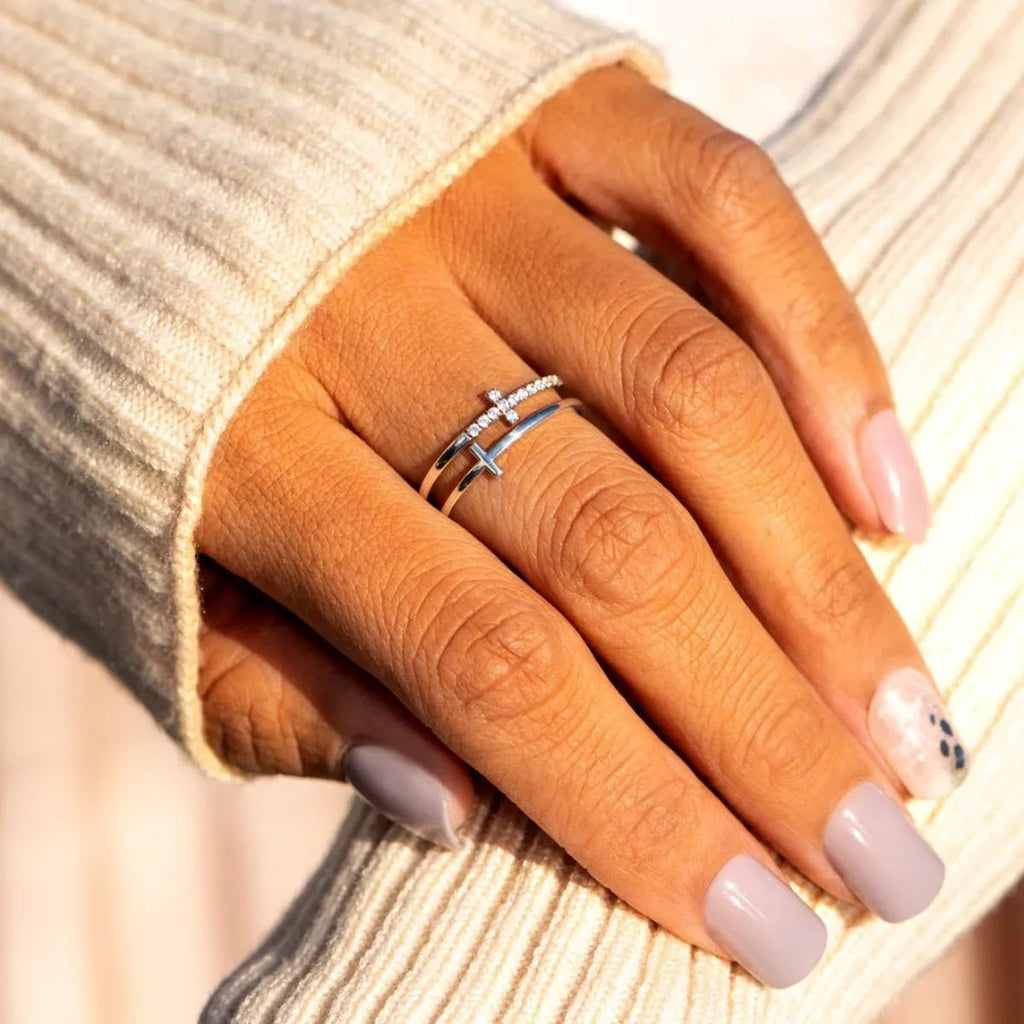 Double Band Cross Ring - Seedandsoulful