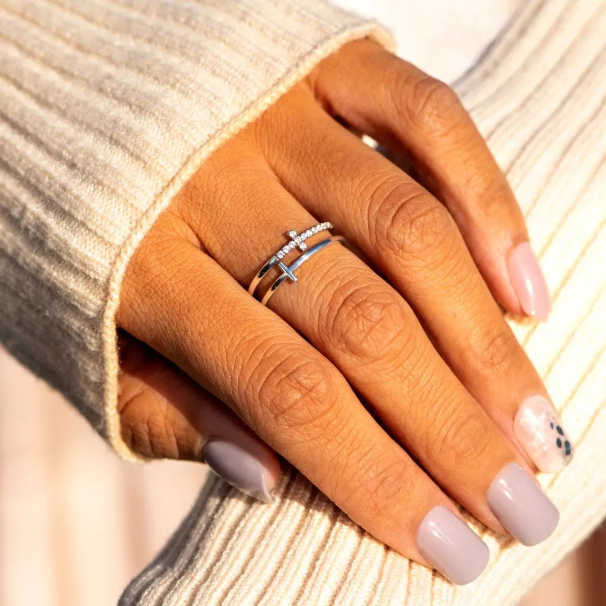 Double Band Cross Ring - Seedandsoulful