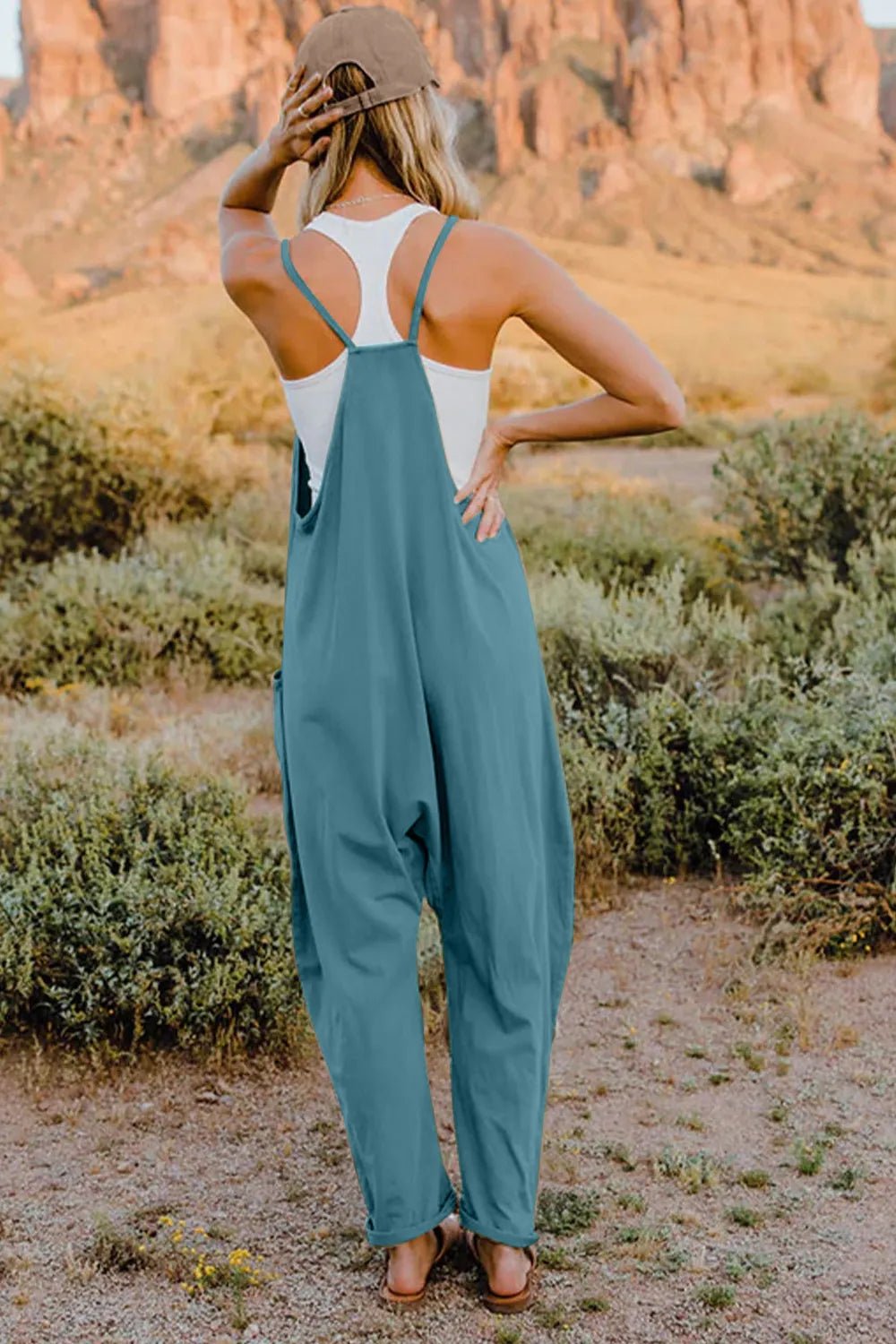 Double Take Full Size V - Neck Sleeveless Jumpsuit with Pockets - Seedandsoulful
