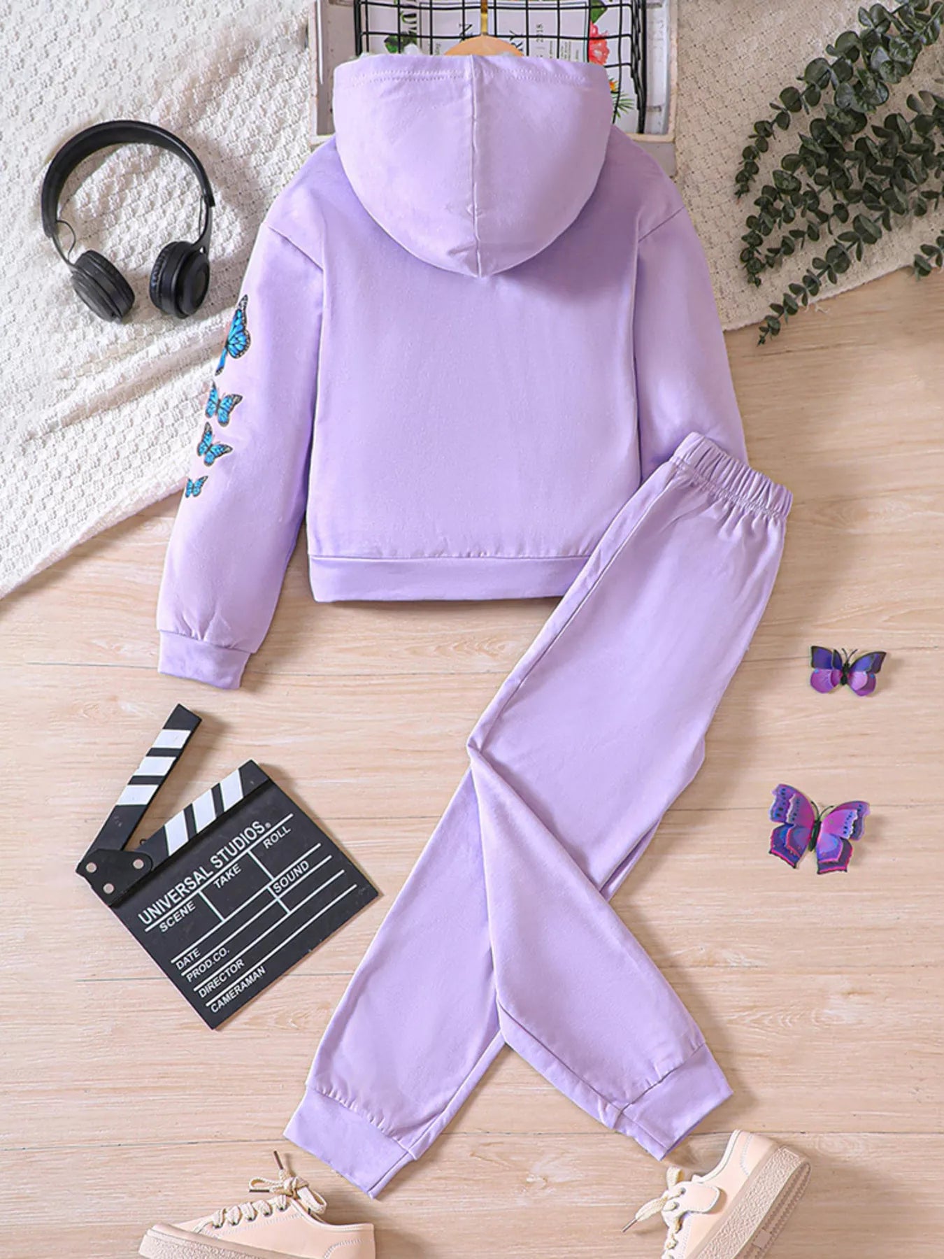 Childrens's Butterfly Print Hoodie & Pants Set - Seedandsoulful