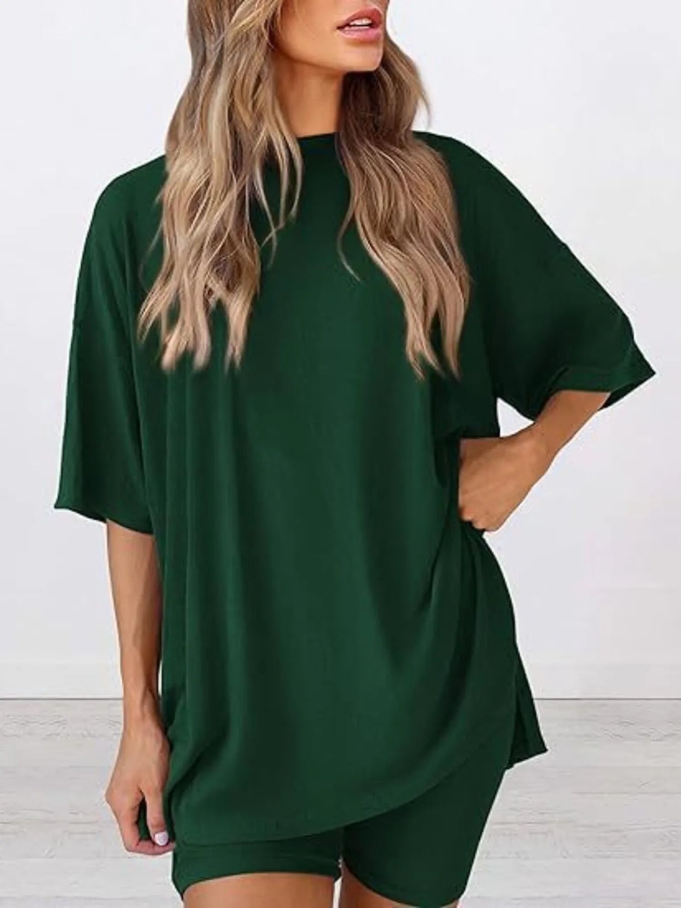 Full Size Oversized Round Neck Top and Shorts Set Plus Size - Seedandsoulful