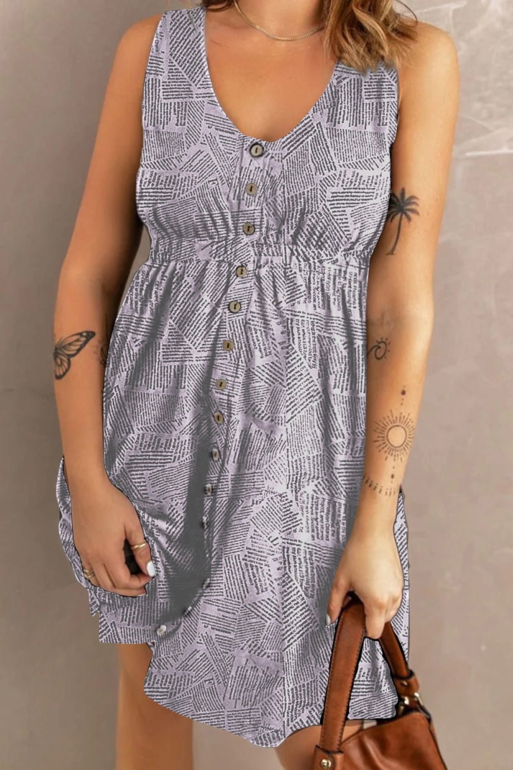 Double Take Printed Scoop Neck Sleeveless Buttoned Magic Dress with Pockets - Seedandsoulful