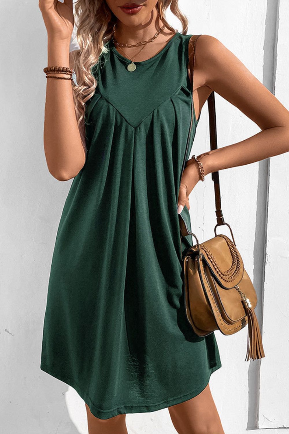 Perfee Round Neck Sleeveless Mini Dress - Seedandsoulful