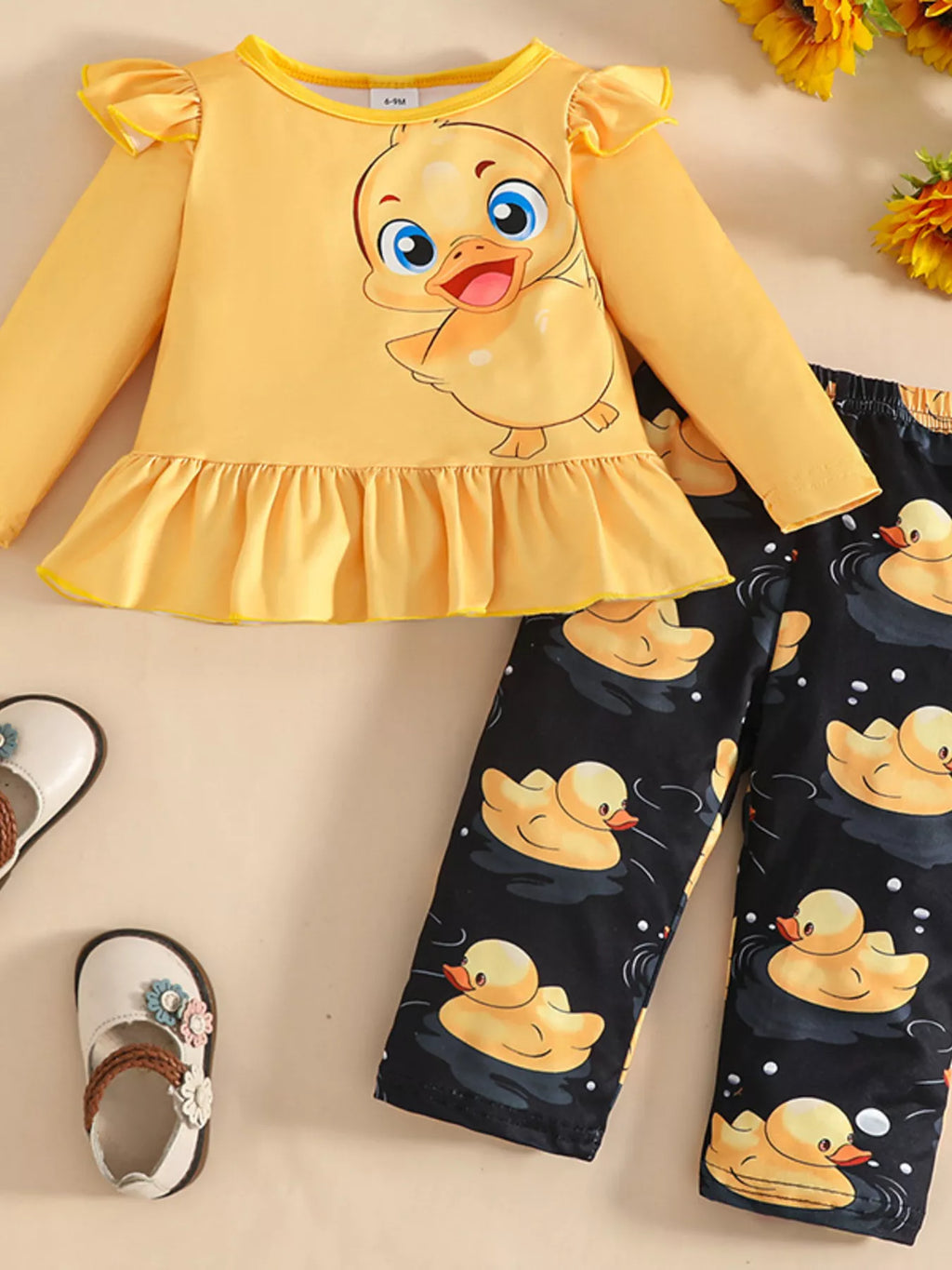 Children's Cute Duck Print Long Sleeve Top and Pants Set - Seedandsoulful