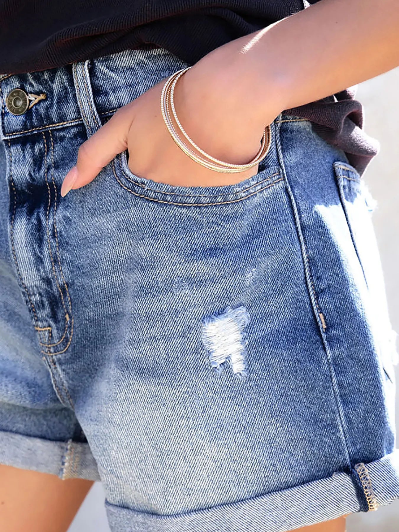 Distressed Denim Shorts - Seedandsoulful