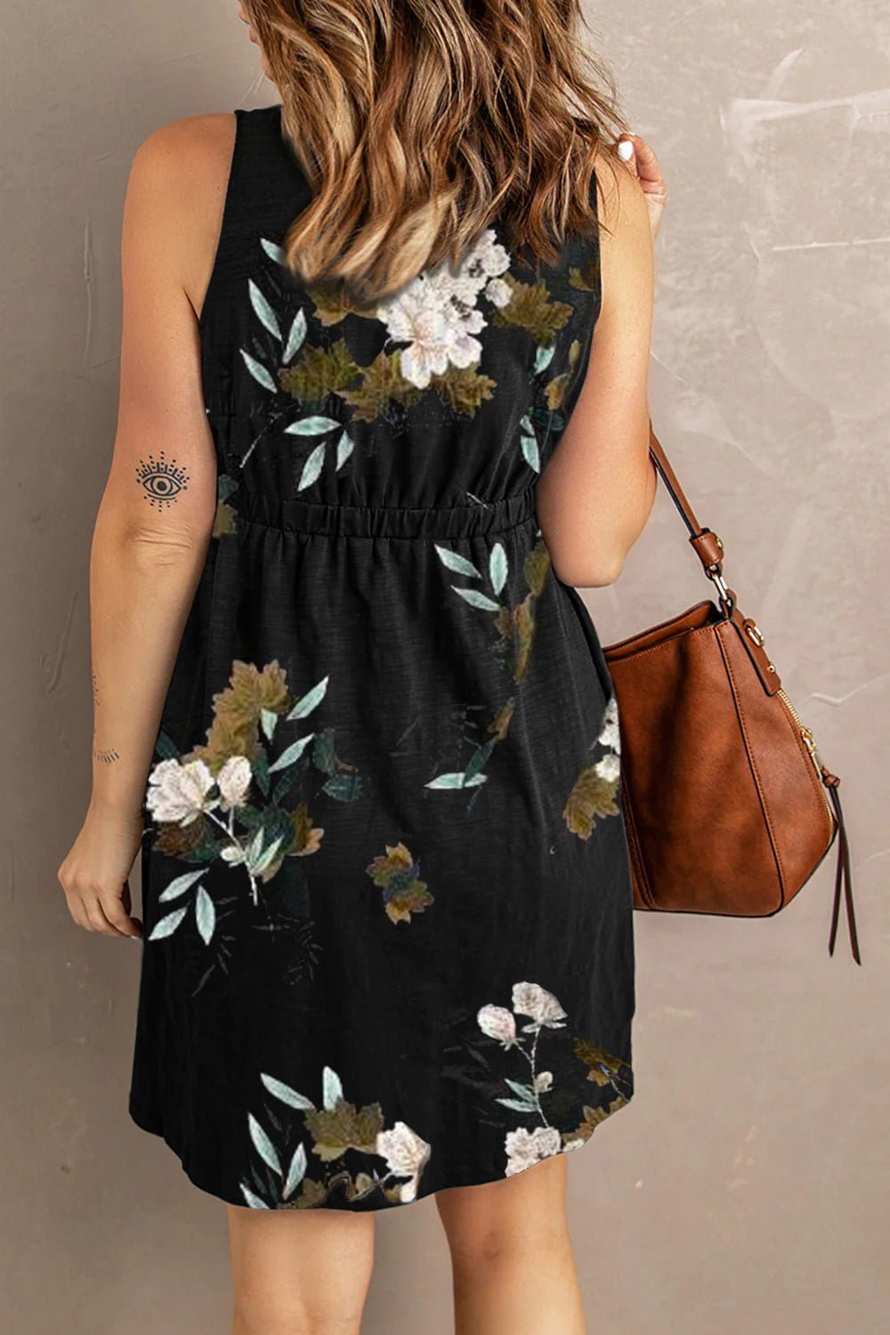 Double Take Printed Scoop Neck Sleeveless Buttoned Magic Dress with Pockets - Seedandsoulful