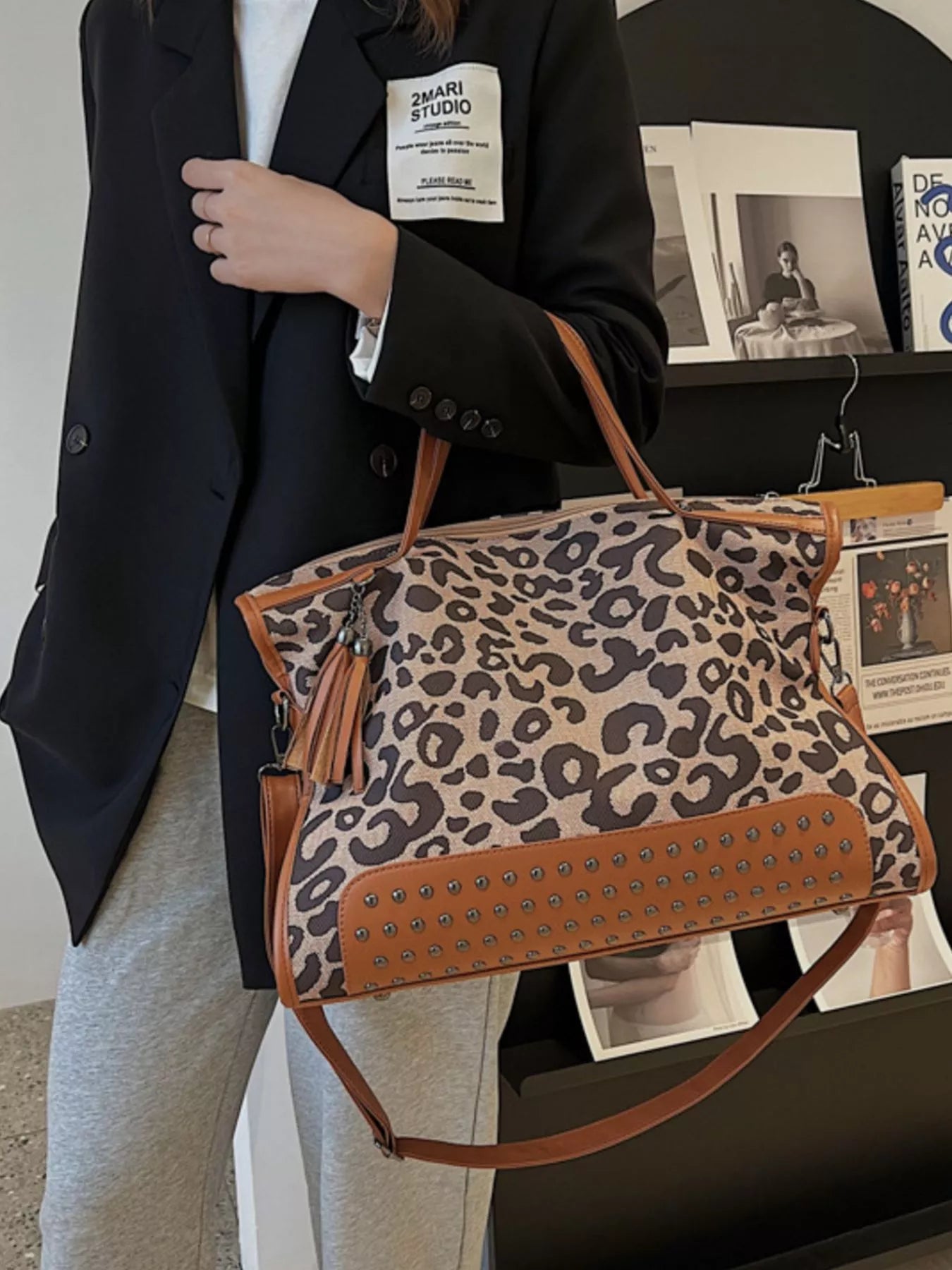 Leopard Studded Tote Bag - Seedandsoulful