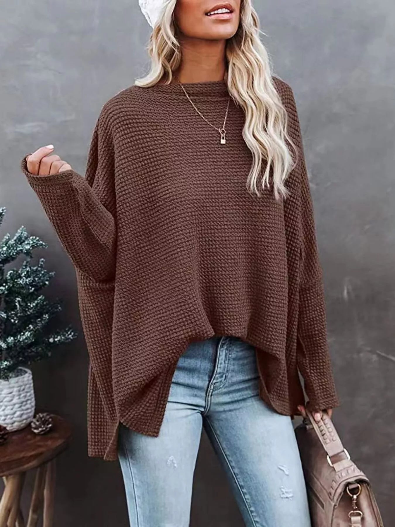 Waffle Knit Boat Neck T-Shirt - Seedandsoulful