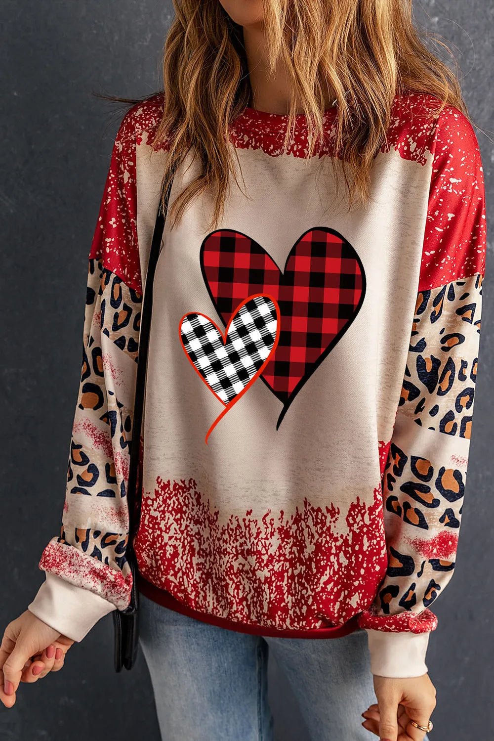 Heart Leopard Round Neck Sweatshirt - Seedandsoulful
