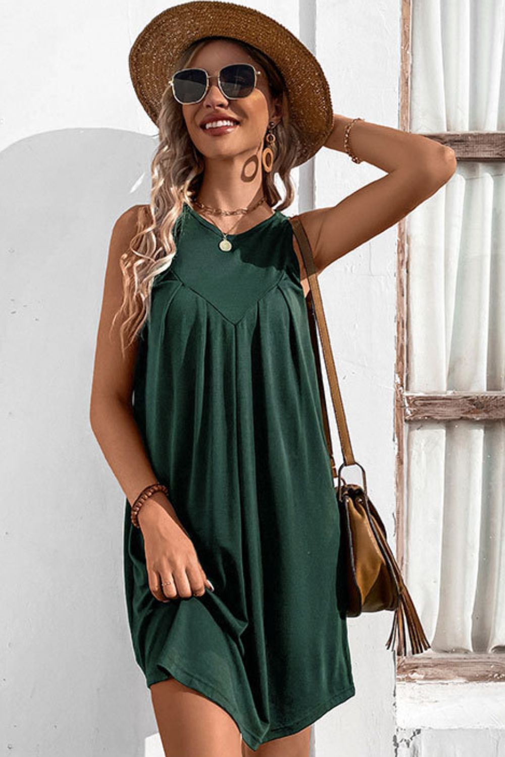 Perfee Round Neck Sleeveless Mini Dress - Seedandsoulful