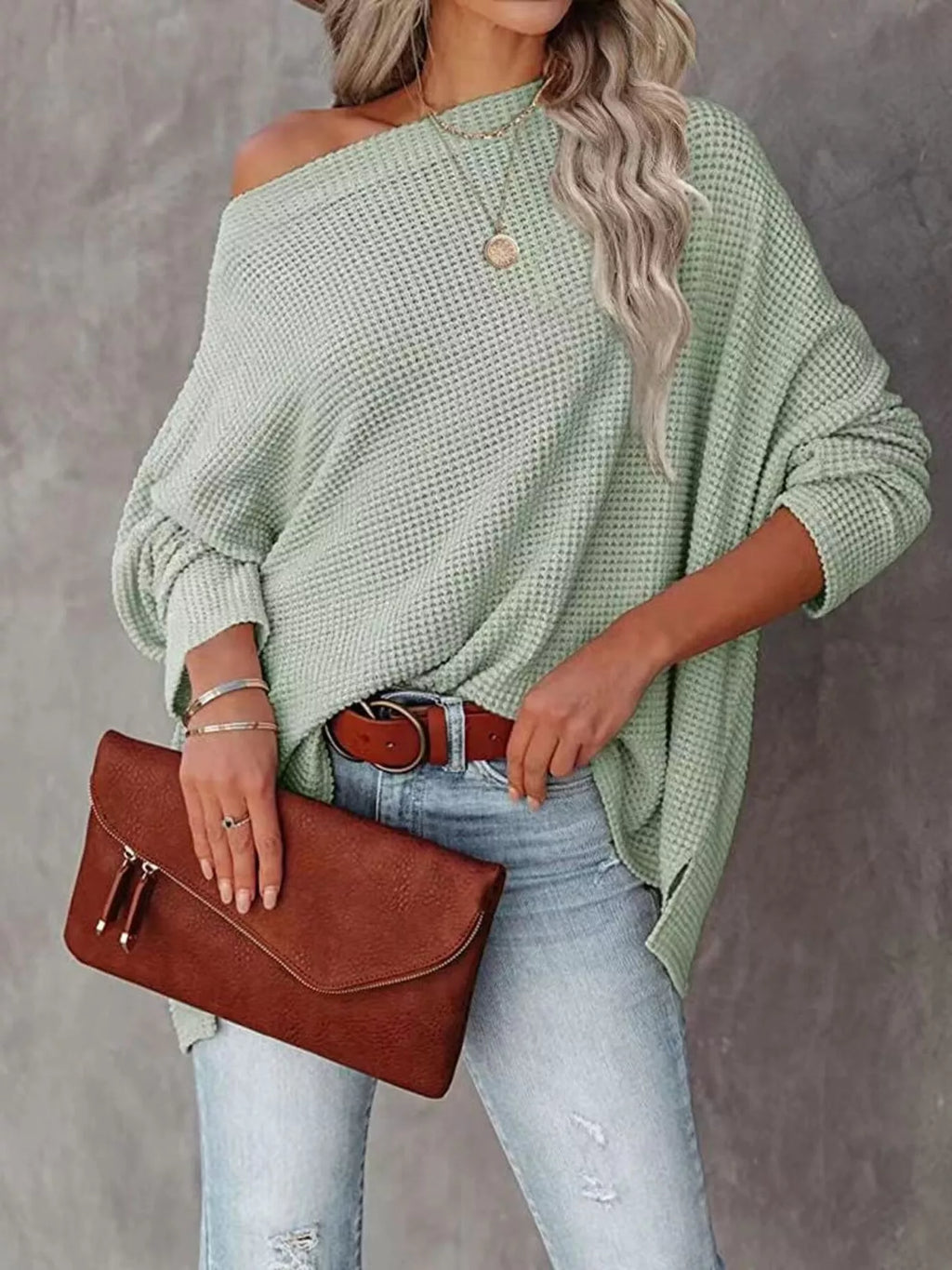 Waffle Knit Boat Neck T-Shirt - Seedandsoulful