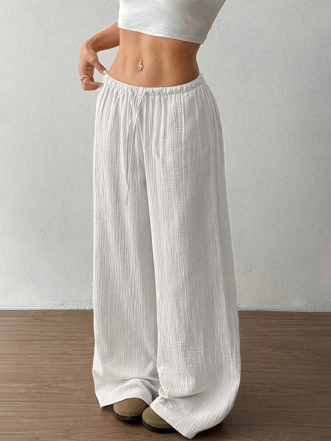 Drawstring Wide - Leg Casual Pants - Seedandsoulful