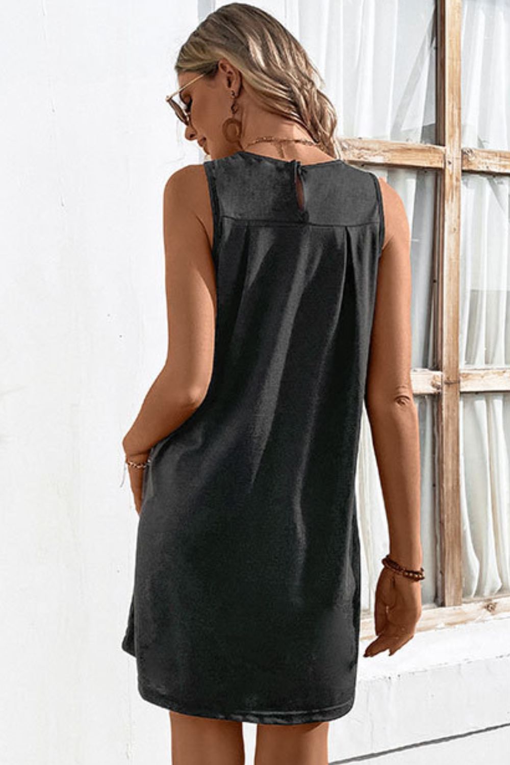 Perfee Round Neck Sleeveless Mini Dress - Seedandsoulful
