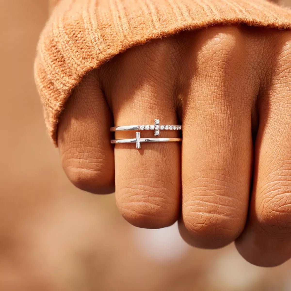 Double Band Cross Ring - Seedandsoulful