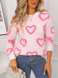 Valentine's Day Heart Pattern Round Neck Sweater - Seedandsoulful