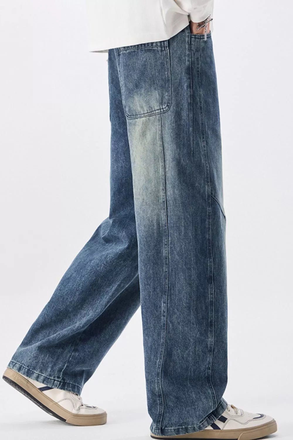Men's Plus Size Vintage Wash Wide Leg Jeans - Seedandsoulful