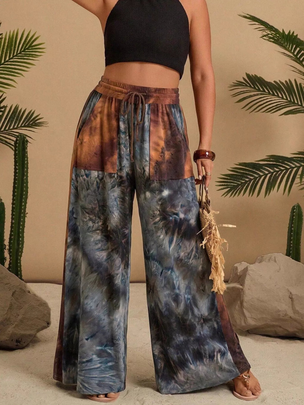 Full Size Tie - Dye Wide Leg Casual Pants Plus Size - Seedandsoulful