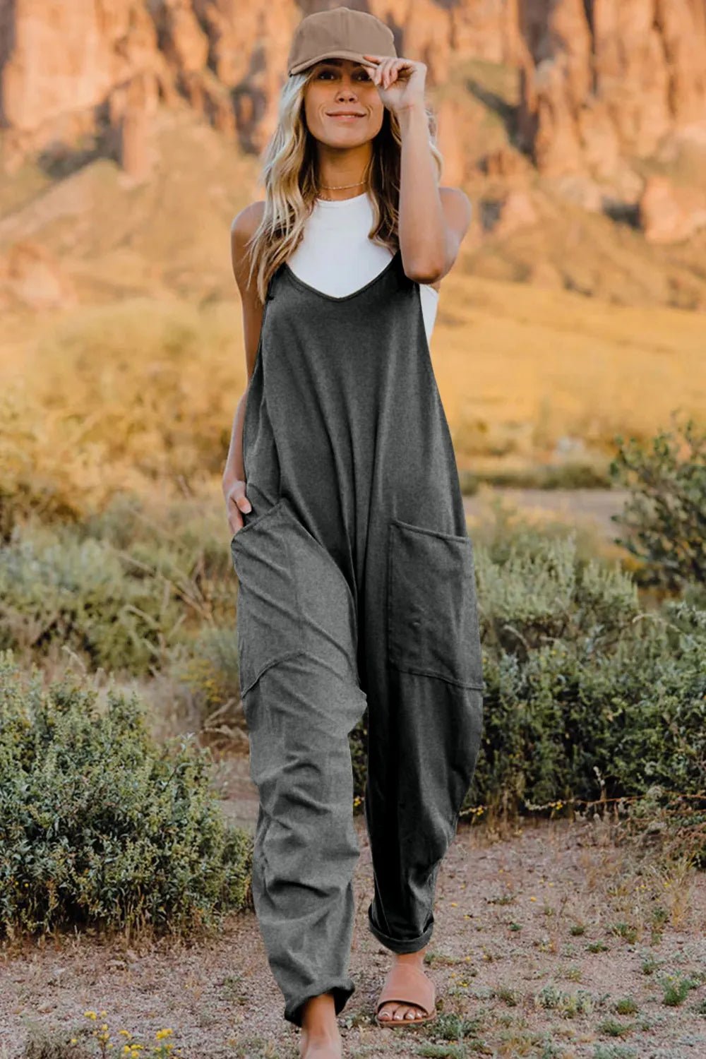 Double Take Full Size V - Neck Sleeveless Jumpsuit with Pockets - Seedandsoulful