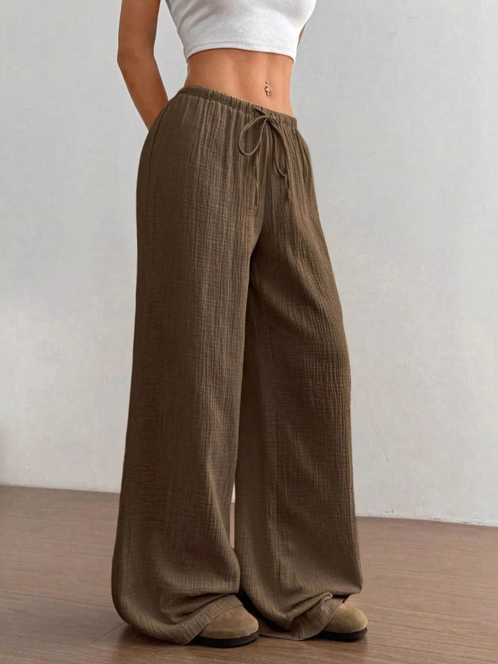 Drawstring Wide - Leg Casual Pants - Seedandsoulful